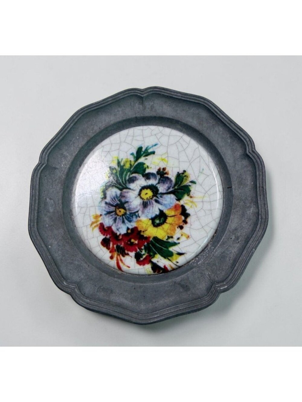 Vintage Floral Plate Wall Hanging Porcelain Crackle Glaze Cottagecore Home Decor